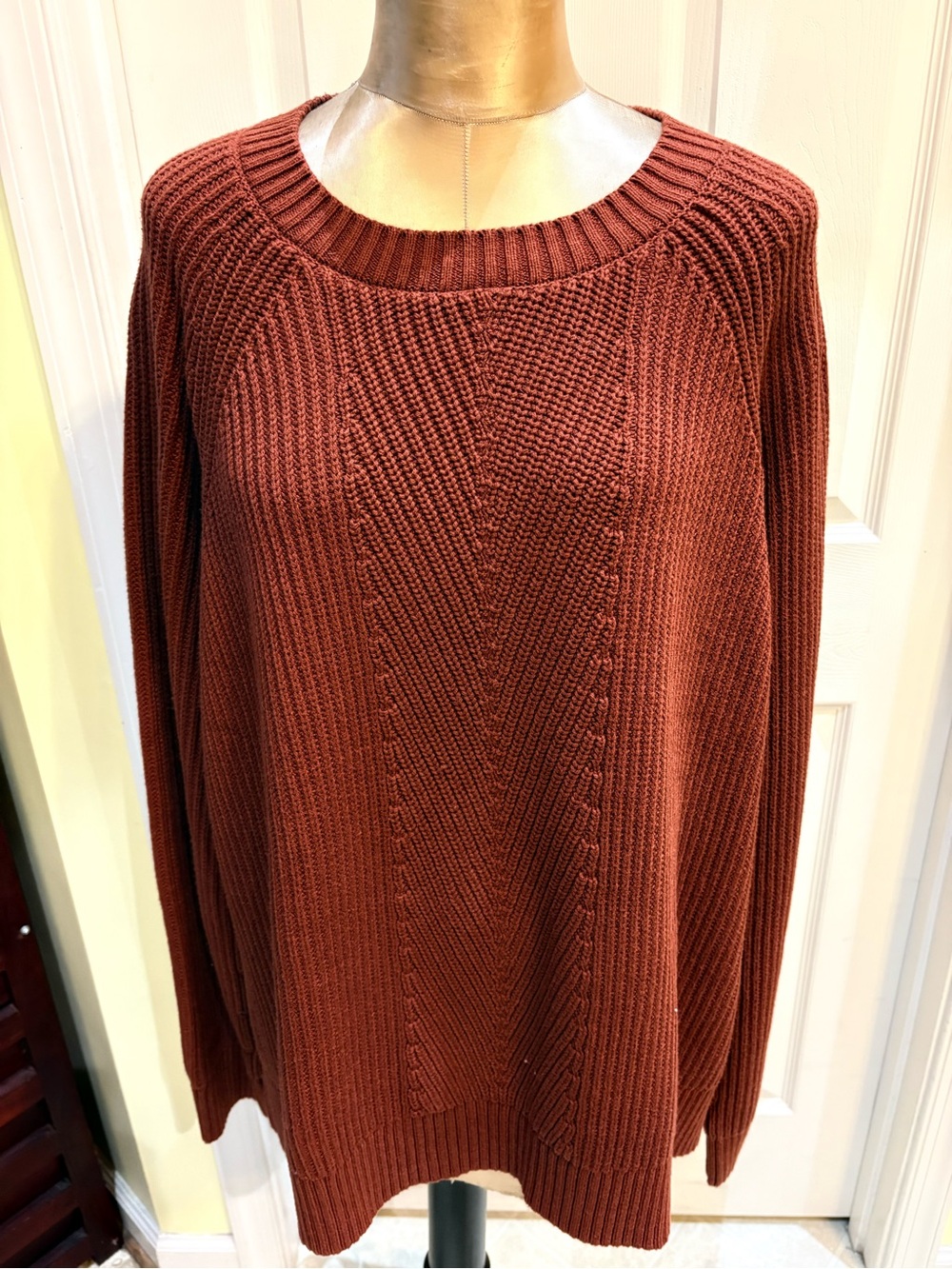 L.L.BEAN 2X BORDEAUX MARINER SHAKER CREWNECK SWEATER cotton/polyester